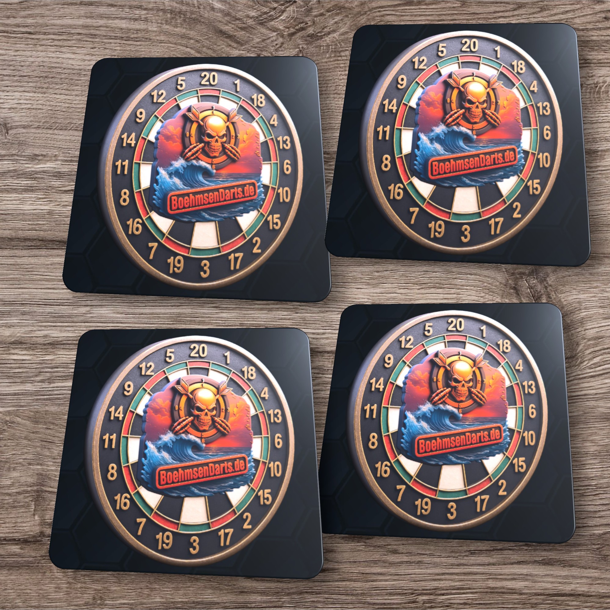 4er-Set MDF-Untersetzer „Dartscheibe“ – 9 × 9 cm